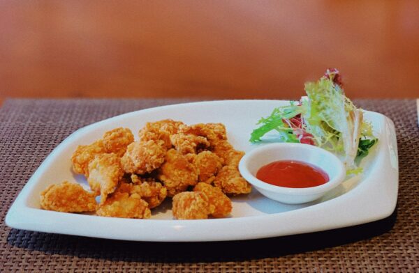 fried chicken on white ceramic plate